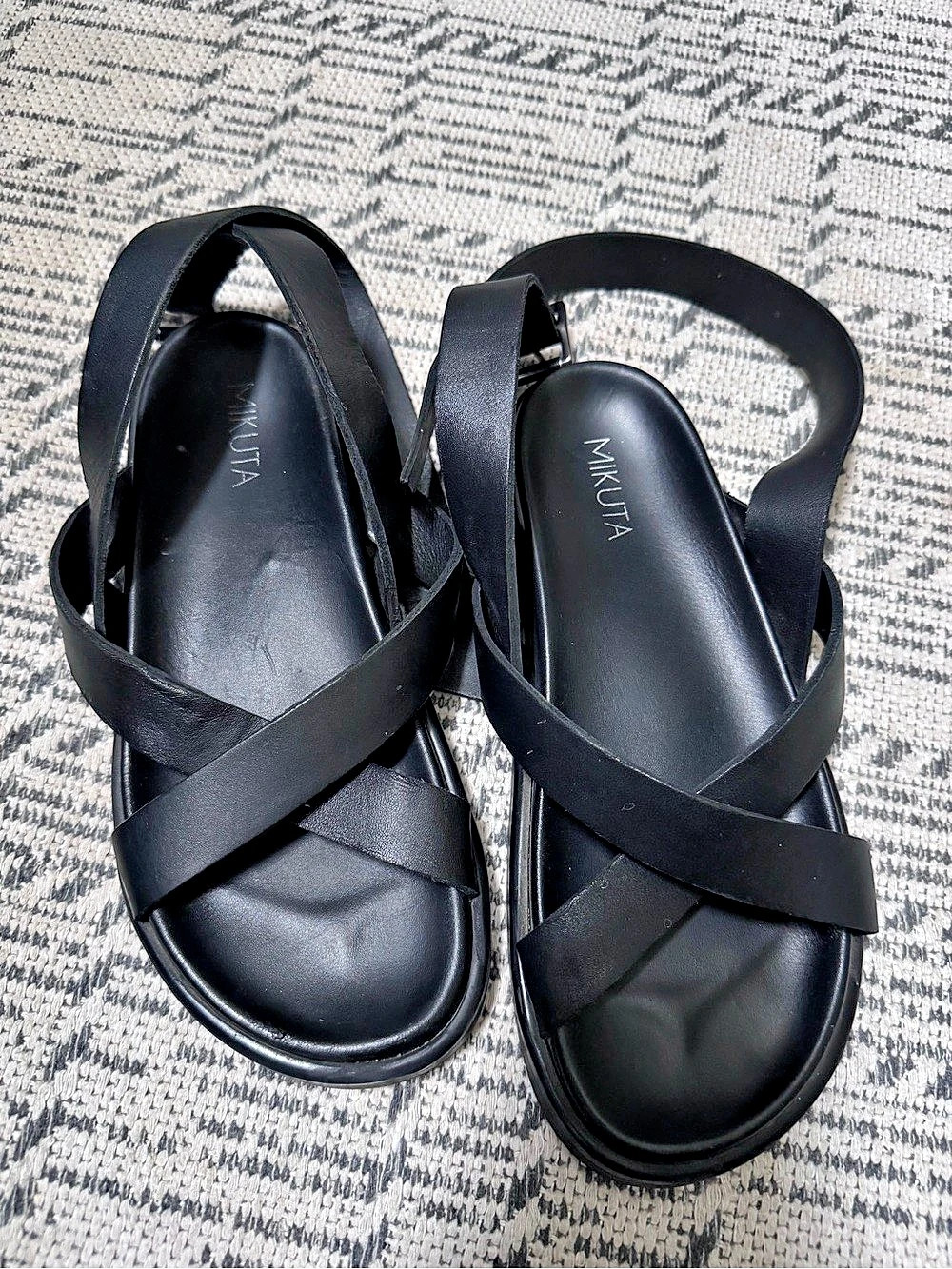 MIKUTA The Black Leather Buckle Sandals Black EU 37